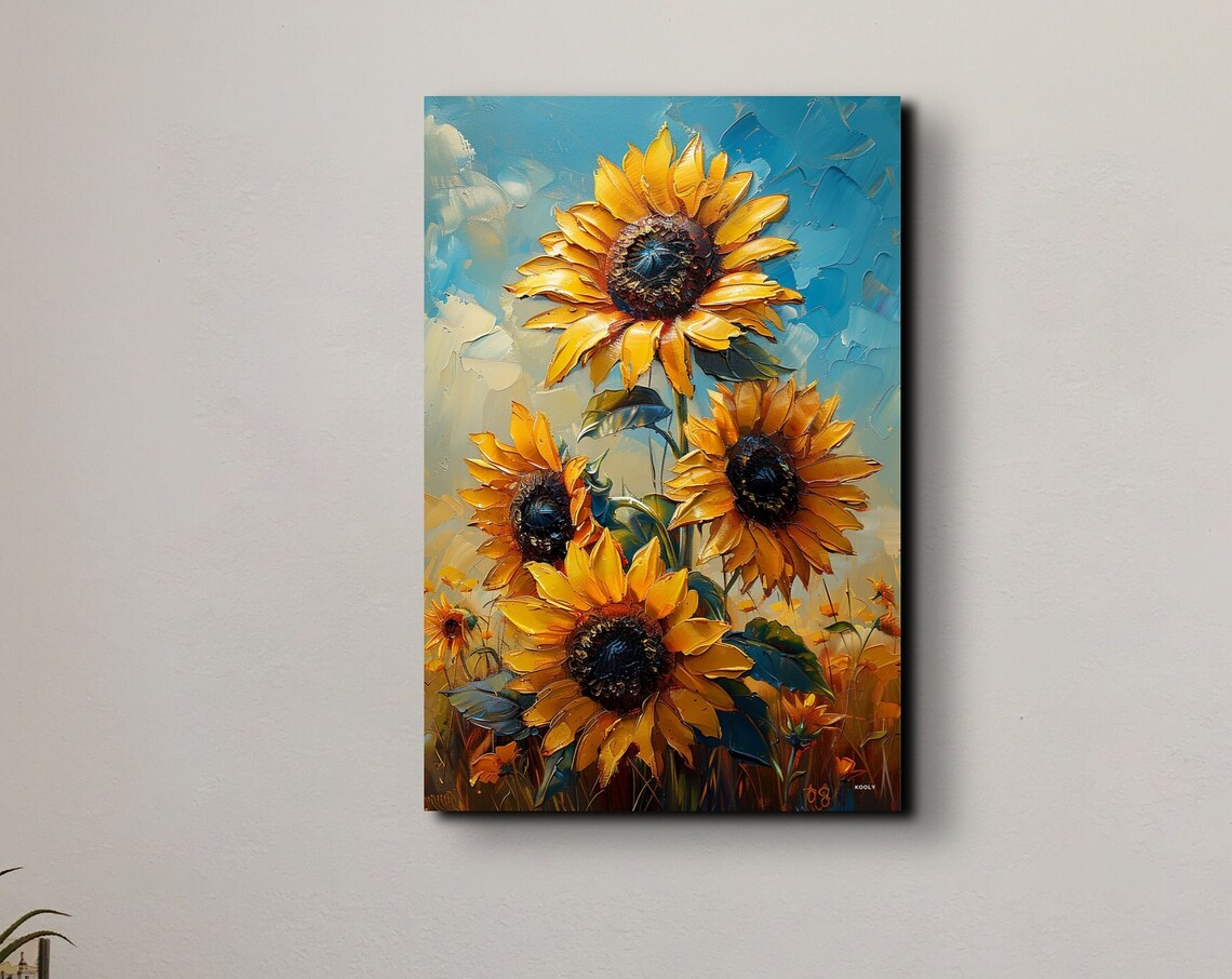 Sunflowers Oil Painting Art Print, Farmhouse Decor