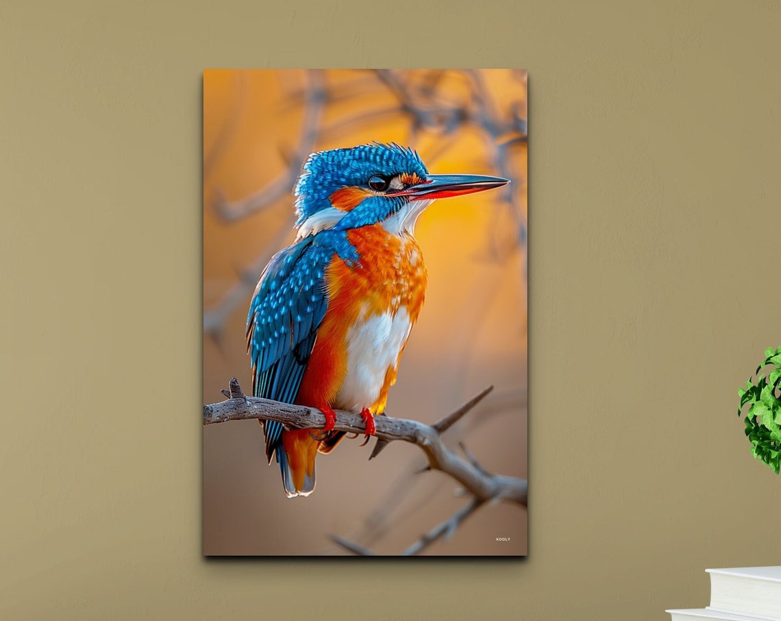 Common Kingfisher Perched On Branch Golden Sunset Wildlife Wall Art