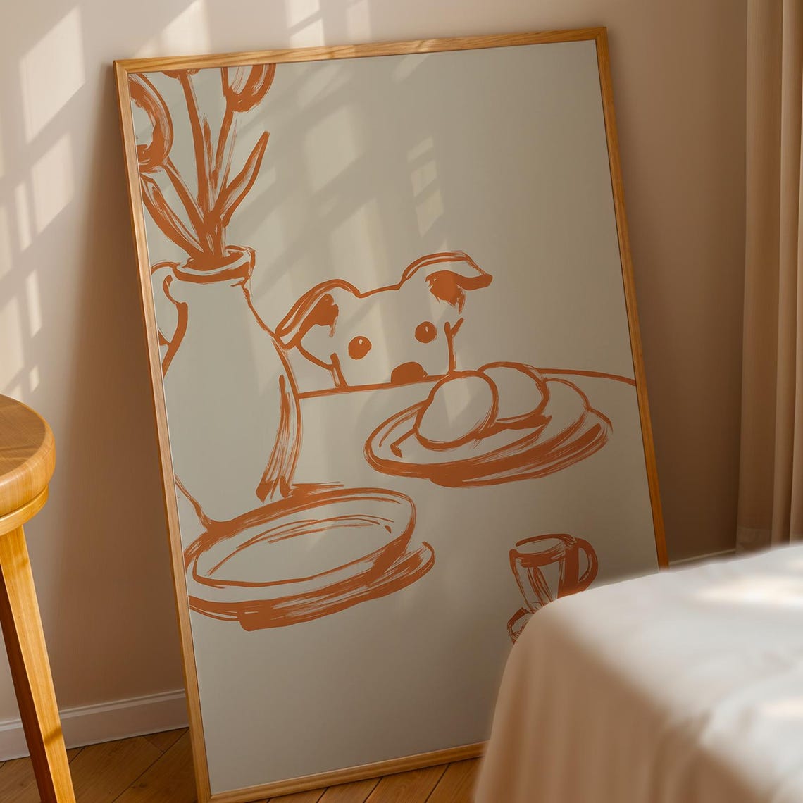 Peeking Dog Wall Art Minimalist Line Poster Terracotta Kitchen Decor Pet Lover Gift Modern Still Life Illustration Beige - Image 5