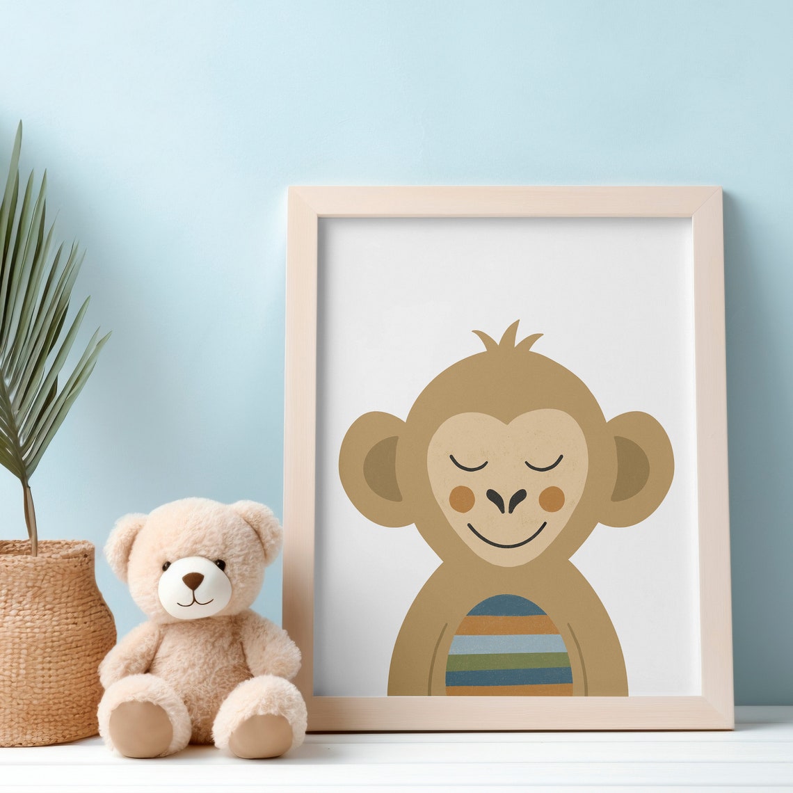 Happy Smiling Monkey Face Striped Belly Safari Nursery Wall Art - Image 3