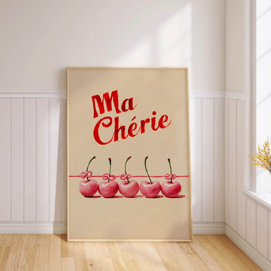 Ma Cherie Cherry Row Red Script Parisian French Kitchen Poster - Image 2
