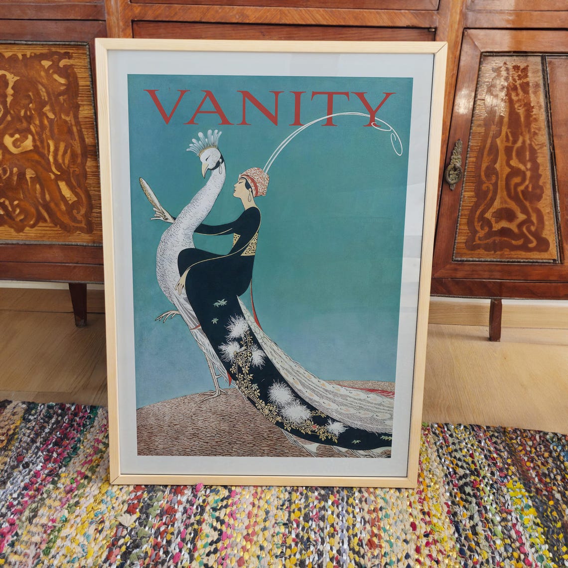 Vanity Peacock Lady Art Deco Vintage Fashion Illustration Poster - Image 3