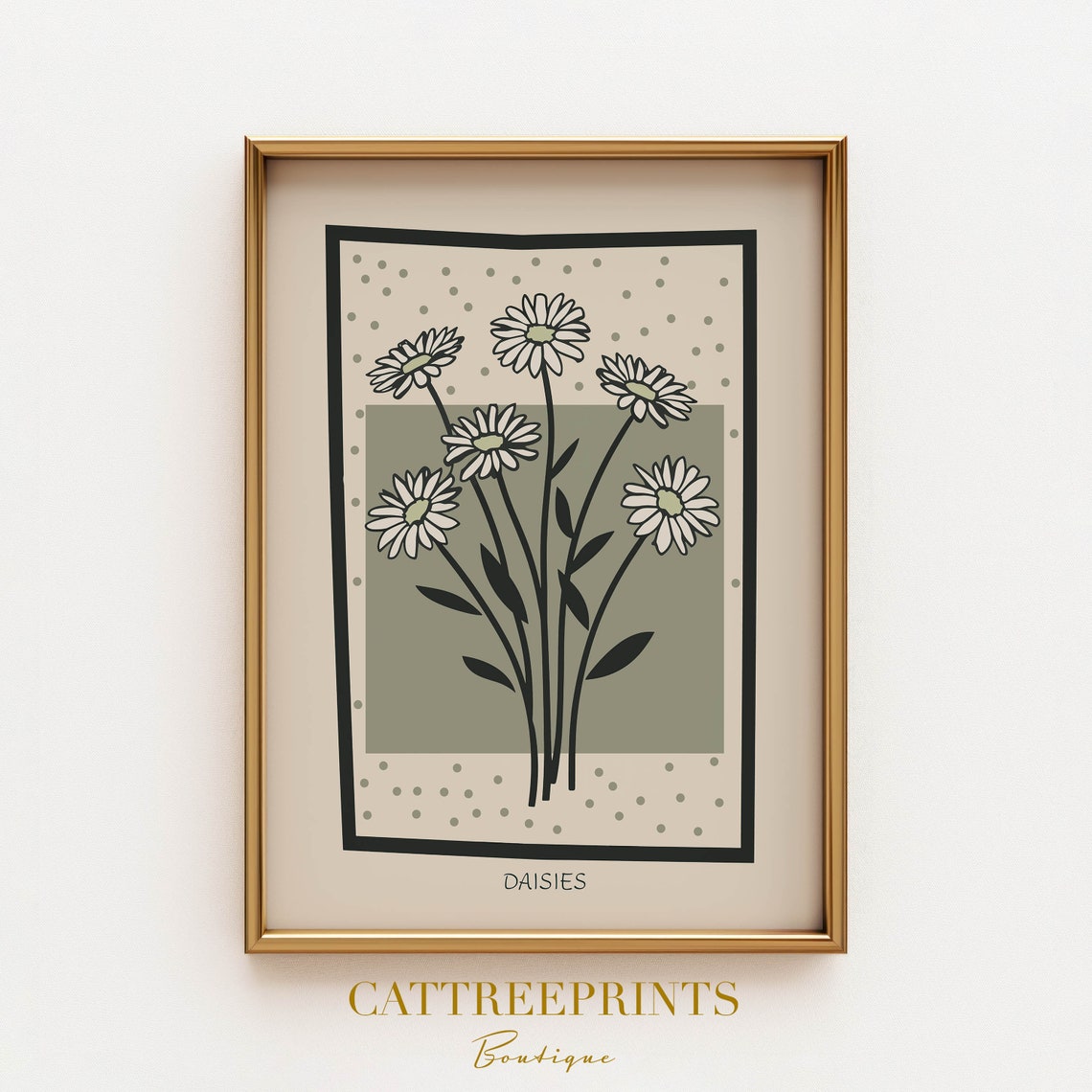 White Daisies Sage Green Background Modern Botanical Floral Poster - Image 3