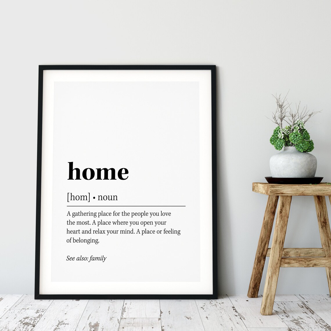 Home Definition Quote Decor, Black and White Art Print