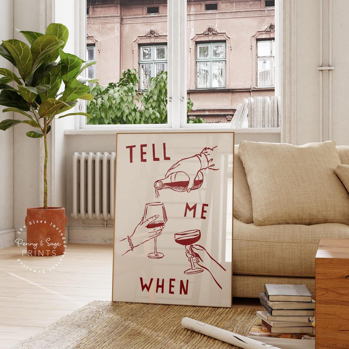Tell Me When Wine Pouring Funny Red Line Bar Cart Art Poster