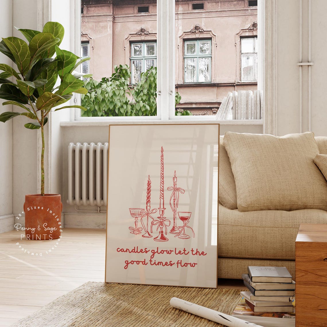 Candles Glow Good Times Flow Quote Red Candle Line Art Wall Art