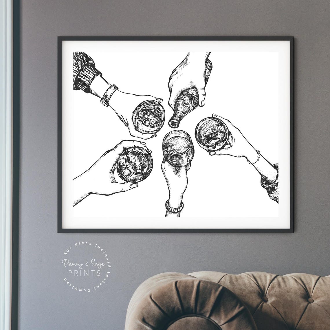 Trendy Bar Cart Print Cocktail Kitchen Art Bar Drinking Decor Cheers Print Friend Drinking Gift Minimalist Horizontal Print