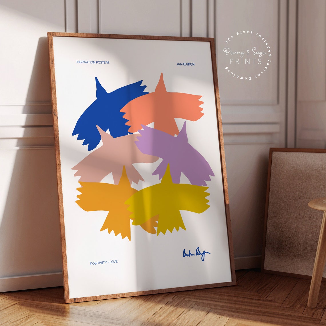 Colorful Abstract Bird Shapes Retro 2024 Edition Mid Century Poster - Image 2