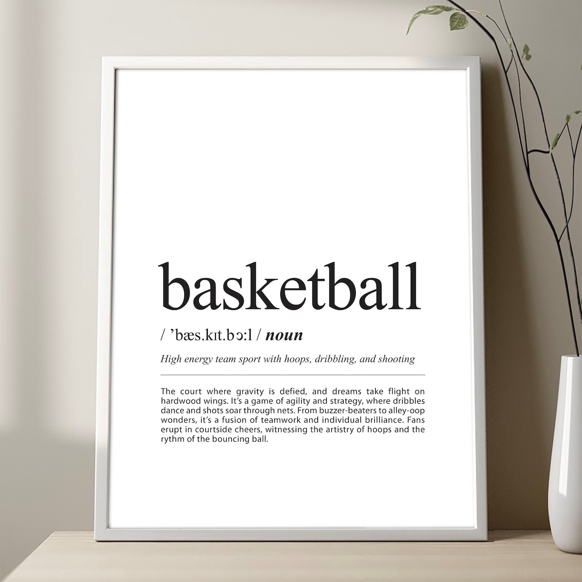 Basketball Definition Poster Minimalist Sports Dictionary Wall Decor Hoops Art