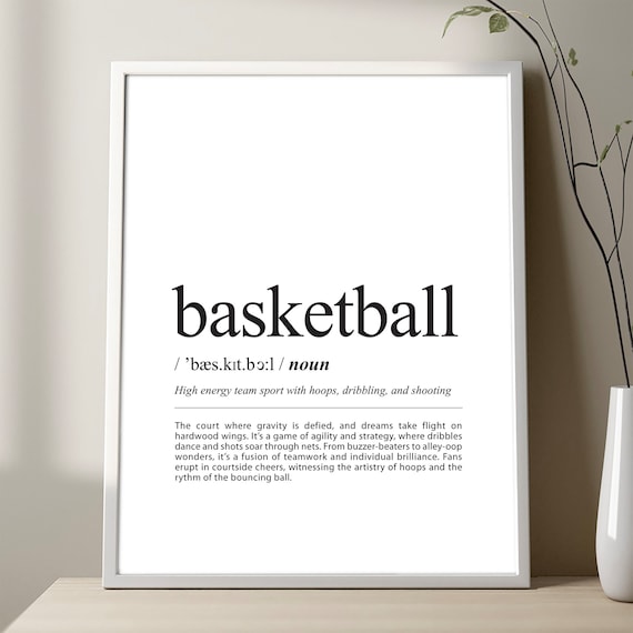 Basketball Definition Poster Minimalist Sports Dictionary Wall Decor Hoops Art