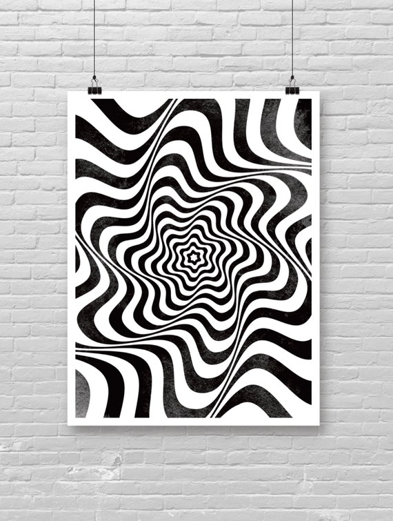 Optical Illusion Abstract Art Print Hypnotizing Psychedelic Poster Black And White Contemporary 52
