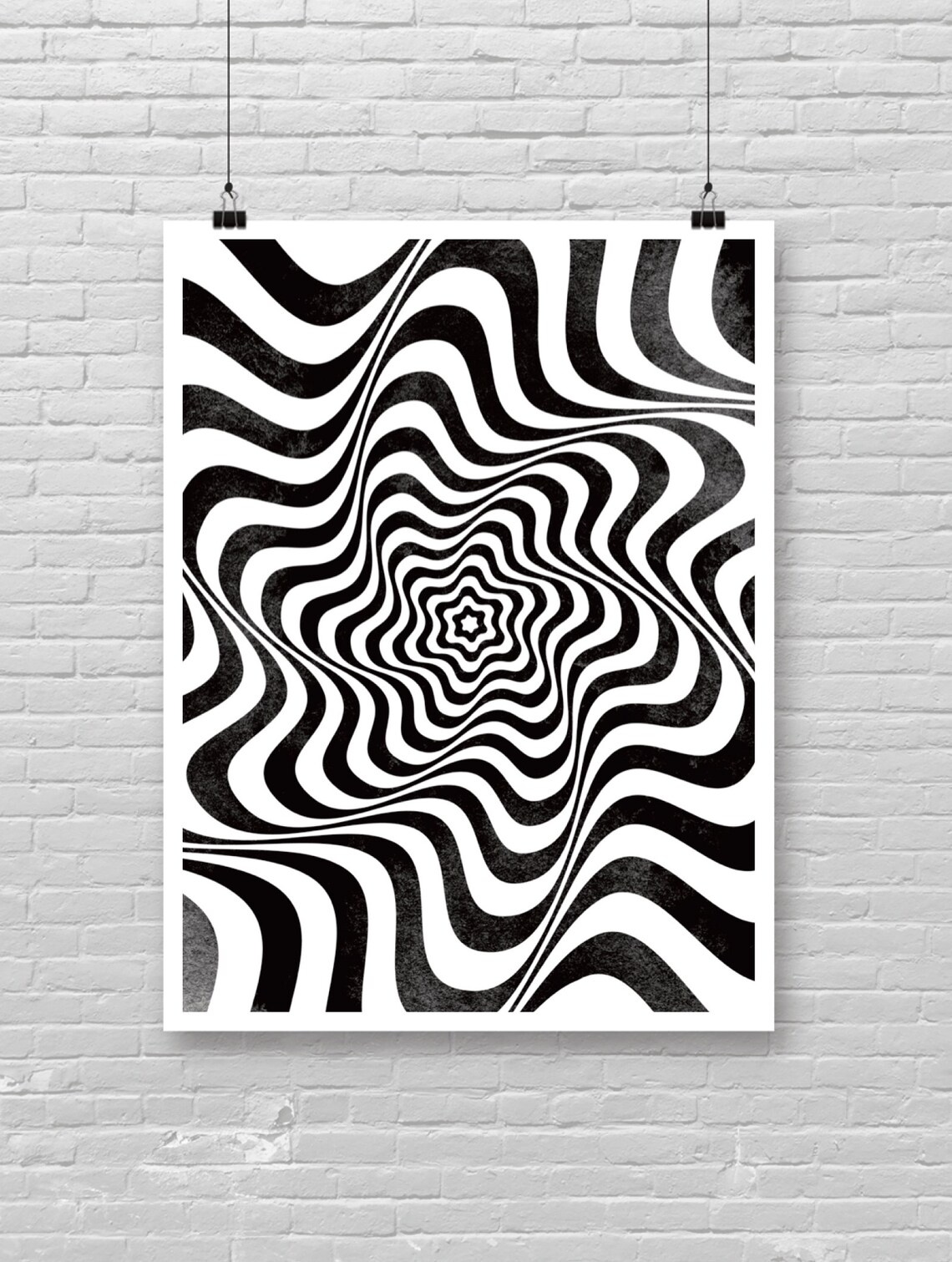 Hypnotic Black White Spiral Vortex Optical Illusion Psychedelic Art Poster