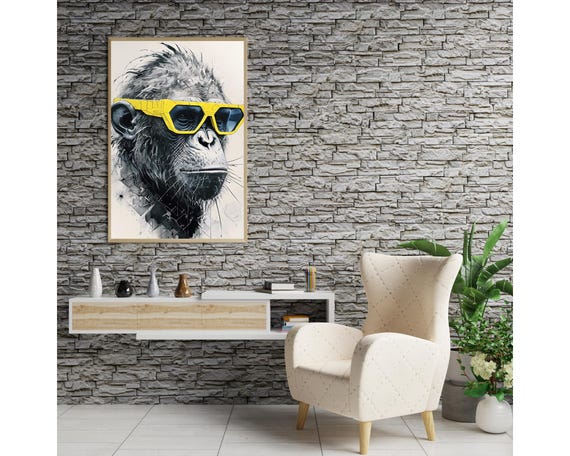 Unique Futuristic Chimp Fashion Forward Room Decor Instant
