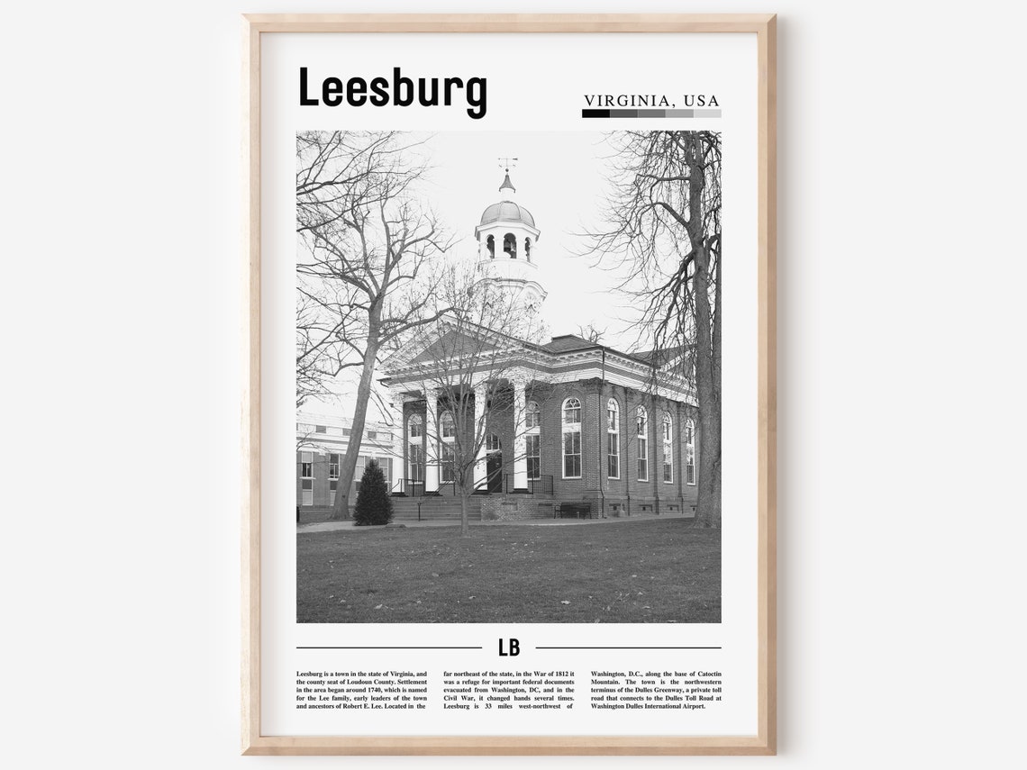 Leesburg Poster Black And White Leesburg Print Black And White Leesburg Wall Art Minimal Travel Print Travel Poster