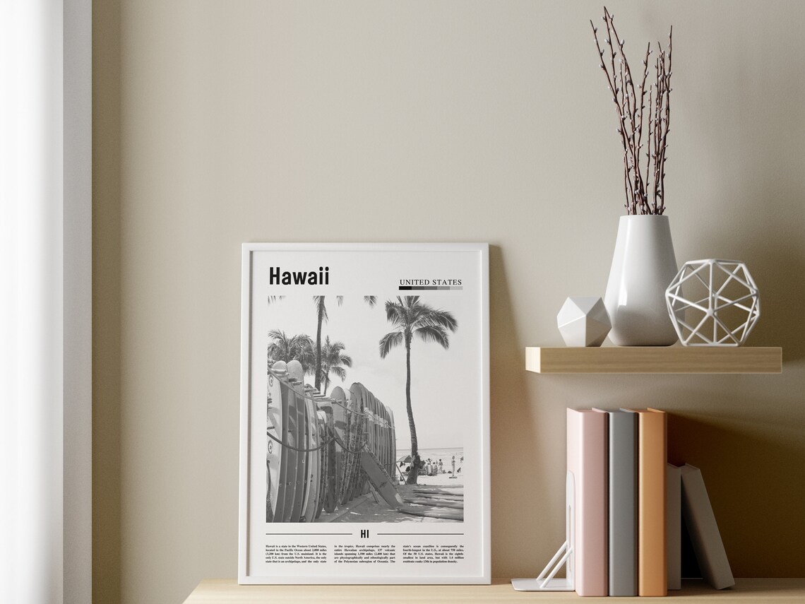 Hawaii Black And White Minimal Travel Poster - Image 3