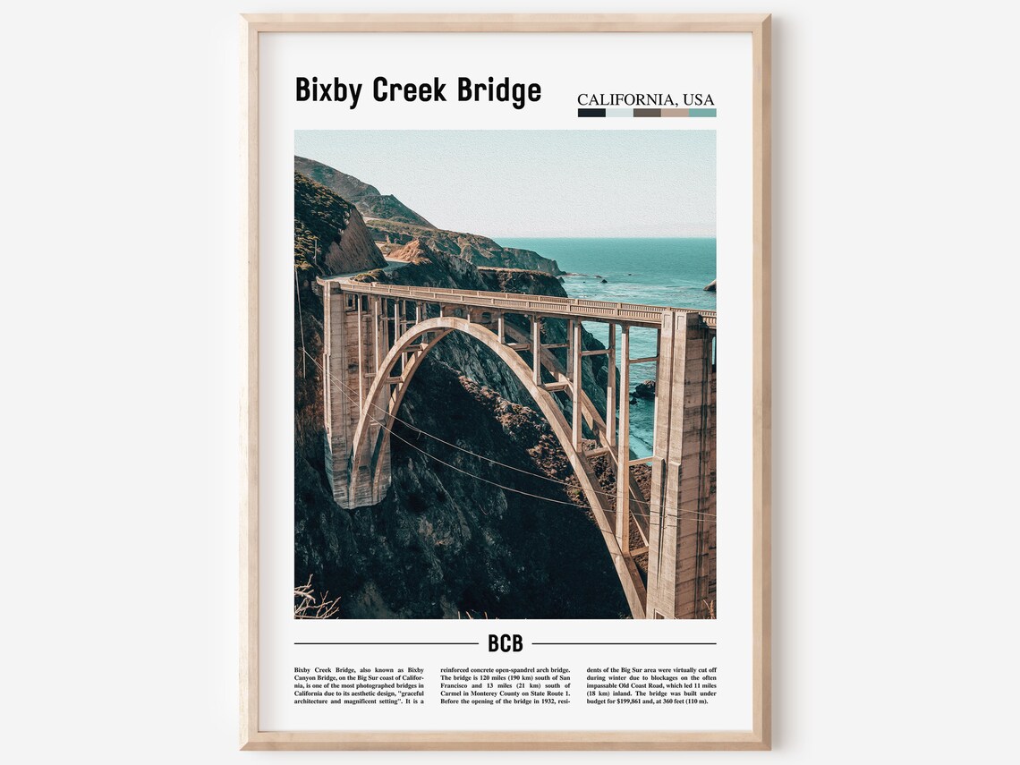 Bixby Creek Bridge Print Bixby Creek Bridge Poster Bixby Creek Bridge Wall Art Minimal Travel Print Minimal City Poster Oil Painting Poster