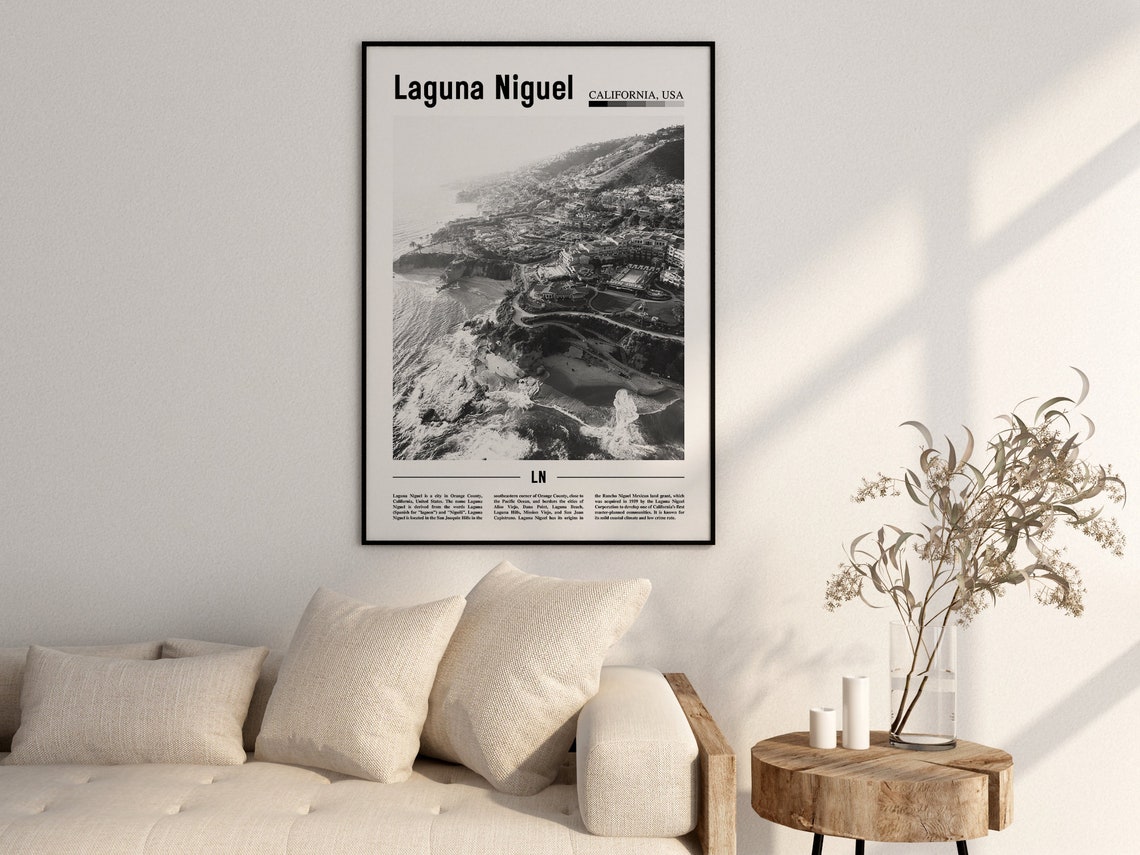 Laguna Niguel Poster Black And White Laguna Niguel Print Black And White Laguna Niguel Wall Art Minimal Travel Print Travel Poster - Image 2