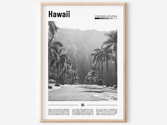 Hawaii Poster Black And White Hawaii Print Black And White Hawaii Wall Art Minimal Travel Print Travel Poster