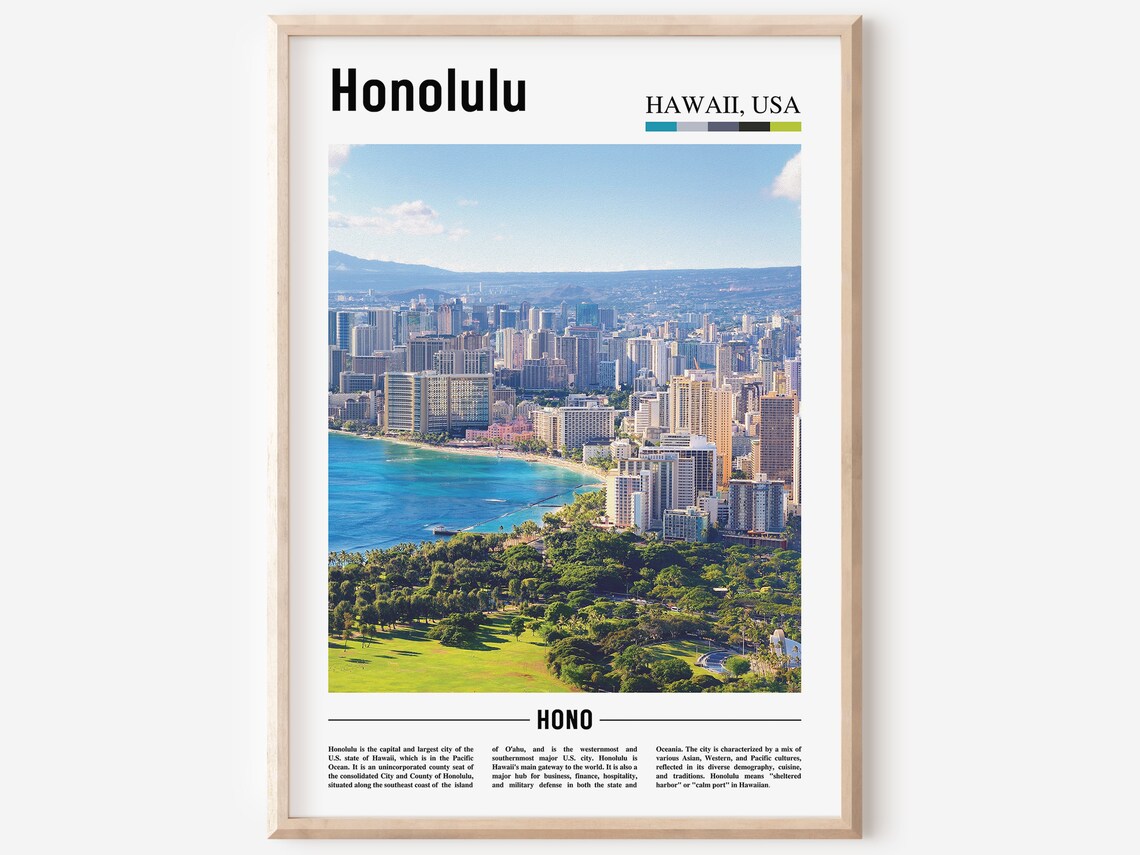 Honolulu Travel Poster, Colorful City Artwork
