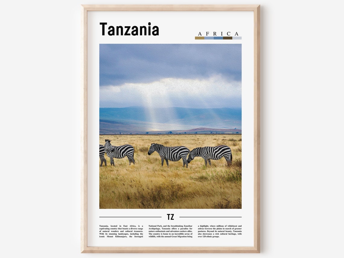 Tanzania Poster Tanzania Print Tanzania Wall Art Minimal Travel Print Travel Destination Oil Painting Poster