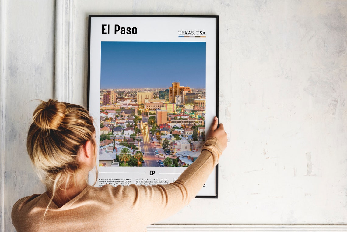 El Paso Print El Paso Poster El Paso Wall Art Oil Painting Poster Colorful City Print City Artwork Travel Artwork Travel Wall Art - Image 5