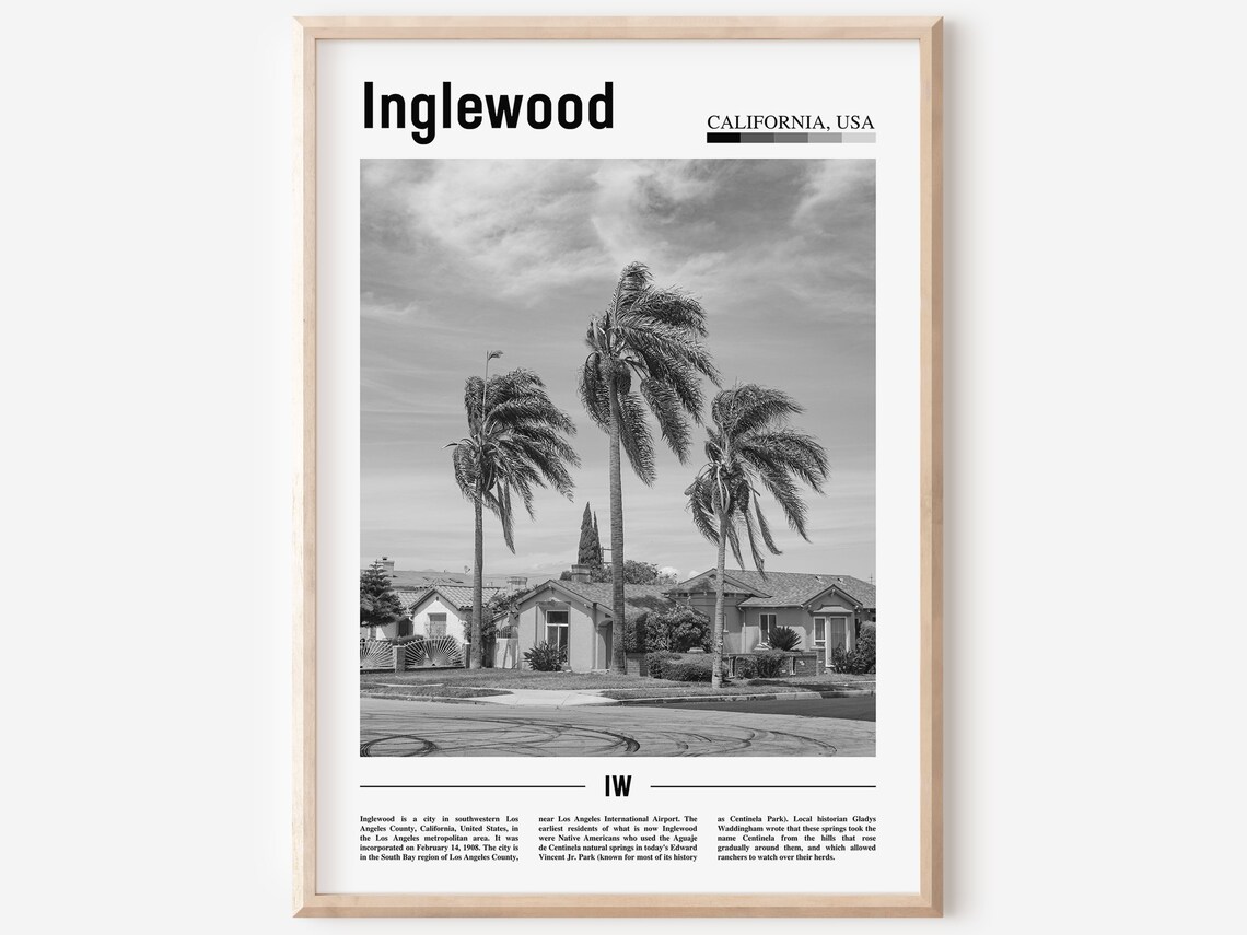 Inglewood Poster Black And White Inglewood Print Black And White Inglewood Wall Art Minimal Travel Print Travel Poster