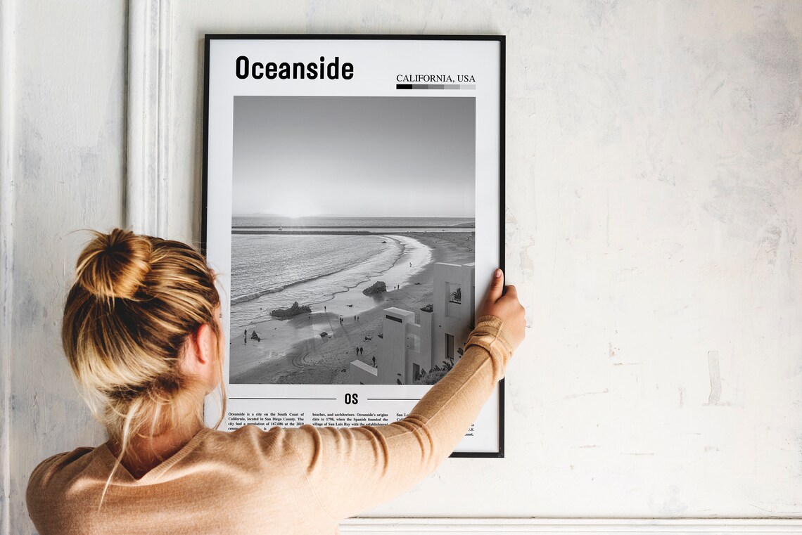 Oceanside Print Black And White Oceanside Poster Oceanside Wall Art Travel Poster City Artwork Travel Artwork Travel Art City Art Print - Image 4