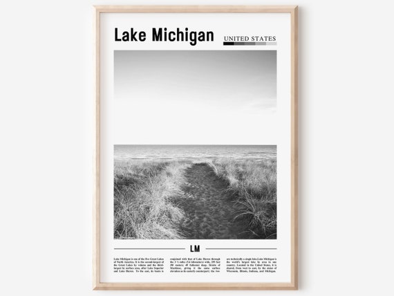 Lake Michigan Poster Black And White Lake Michigan Print Black And White Lake Michigan Wall Art Minimal Travel Print Travel Poster
