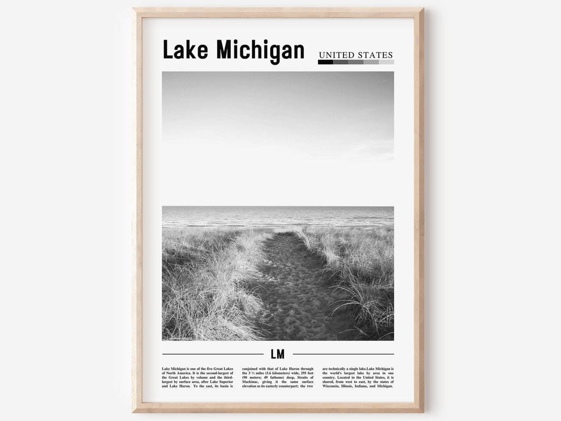 Lake Michigan Poster Black And White Lake Michigan Print Black And White Lake Michigan Wall Art Minimal Travel Print Travel Poster