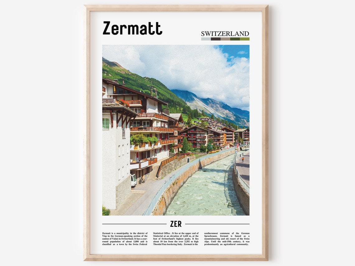 Zermatt Print Zermatt Poster Zermatt Wall Art Oil Painting Poster Colorful City Print City Artwork Travel Artwork Travel Wall Art