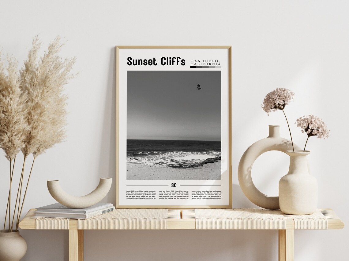 Sunset Cliffs Poster Black And White Sunset Cliffs Print Black And White Sunset Cliffs Wall Art Minimal Travel Print Travel Poster - Image 6