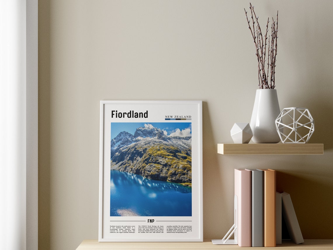 Fiordland Poster Fiordland Print Fiordland Wall Art Minimal Travel Print Travel Destination Oil Painting Poster - Image 3