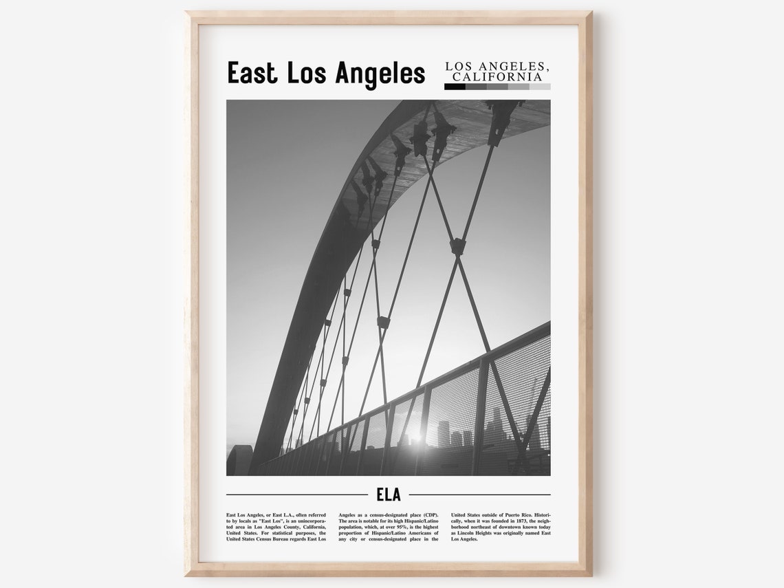 East Los Angeles Poster Black And White East Los Angeles Print Black And White East Los Angeles Wall Art Minimal Travel Print