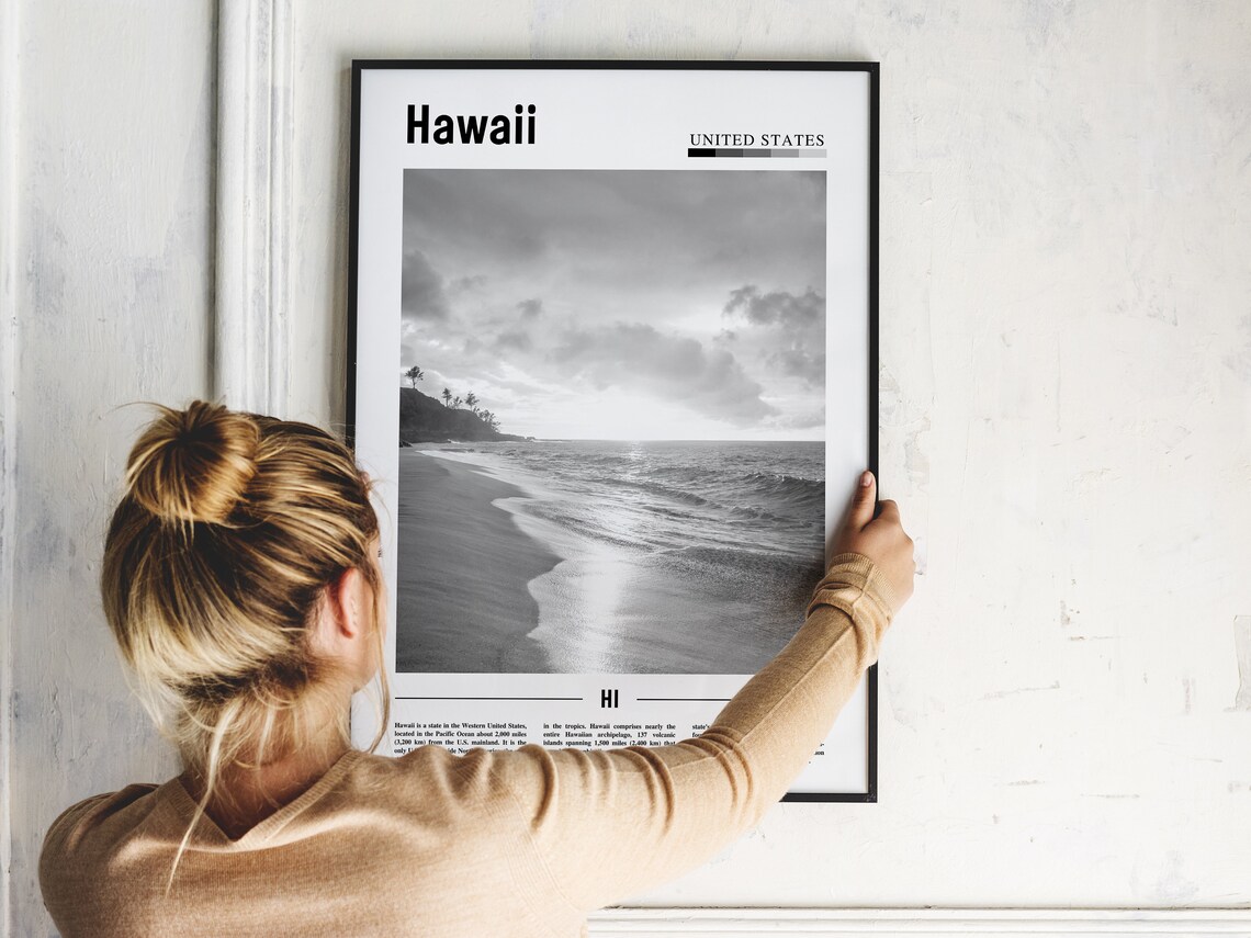 Hawaii Minimal Travel Poster, Black And White - Image 5