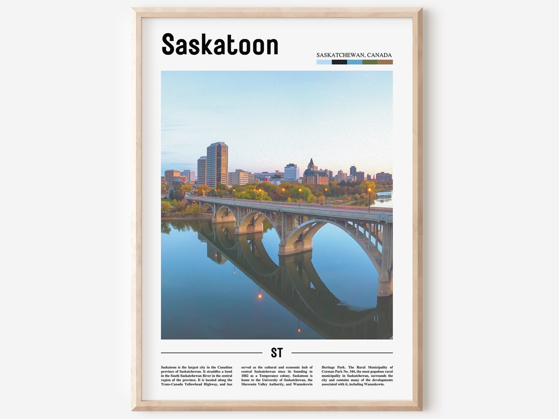 Saskatoon Print Saskatoon Poster Saskatoon Wall Art Oil Painting Poster Colorful City Print City Artwork Travel Artwork Travel Wall Art