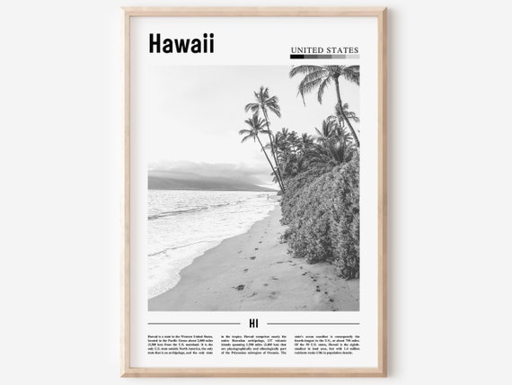 Hawaii Poster Black And White Hawaii Print Black And White Hawaii Wall Art Minimal Travel Print Travel Poster