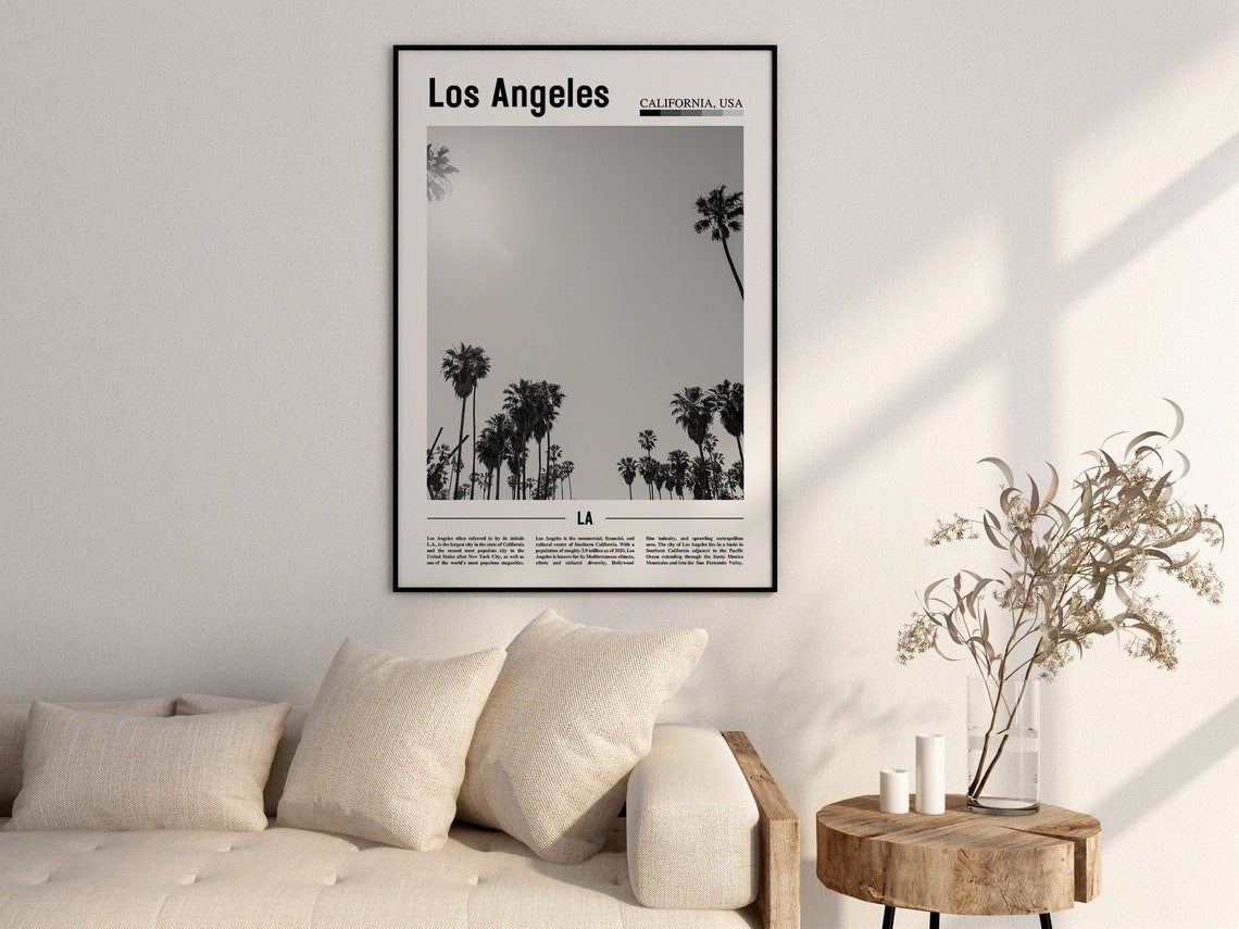 Los Angeles Poster Black And White Los Angeles Print Black And White Los Angeles Wall Art Minimal Travel Print Travel Poster - Image 2