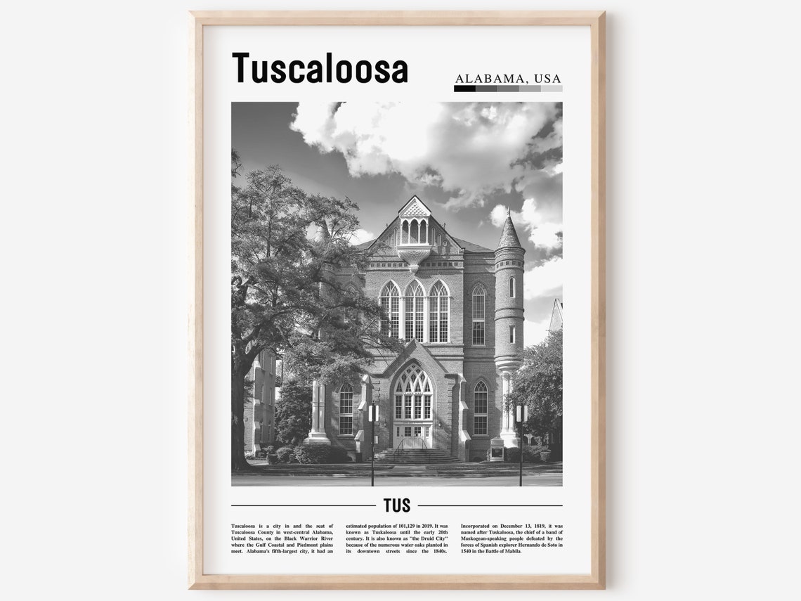 Tuscaloosa Poster Black And White Tuscaloosa Print Black And White Tuscaloosa Wall Art Minimal Travel Print Travel Poster