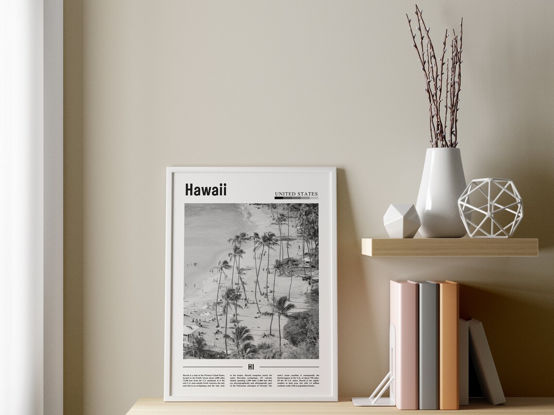 Hawaii Travel Poster, Black And White Minimal - Image 3