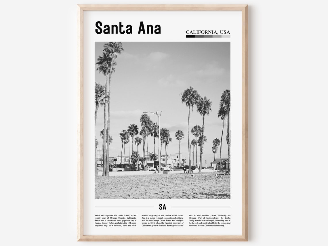 Santa Ana Poster Black And White Santa Ana Print Black And White Santa Ana Wall Art Minimal Travel Print Travel Poster