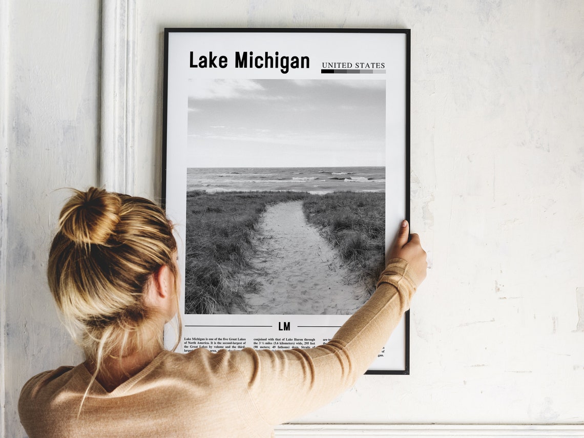 Lake Michigan Poster Black And White Lake Michigan Print Black And White Lake Michigan Wall Art Minimal Travel Print Travel Poster - Image 5