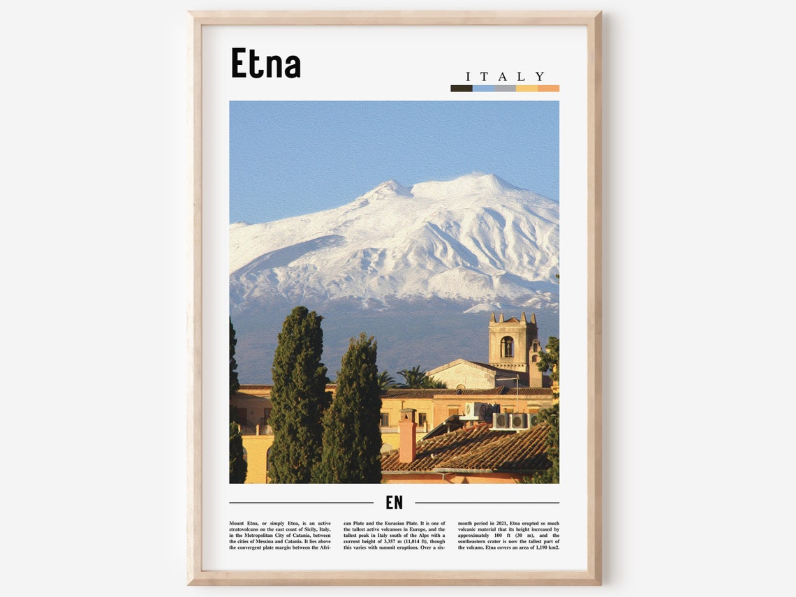Etna Print Etna Poster Etna Wall Art Italy Photo Italy Poster Italy Print Italy Wall Art Minimal Travel Poster