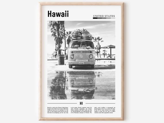 Hawaii Poster Black And White Hawaii Print Black And White Hawaii Wall Art Minimal Travel Print Travel Poster