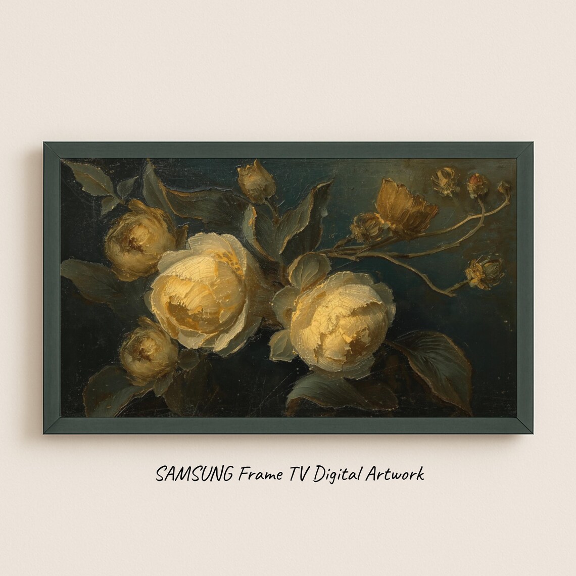 Golden Yellow Roses Vintage Botanical Oil Painting Floral Print