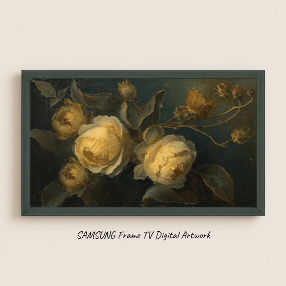 Samsung Frame Tv Art Golden Wildflowers Vintage Botanical Oil