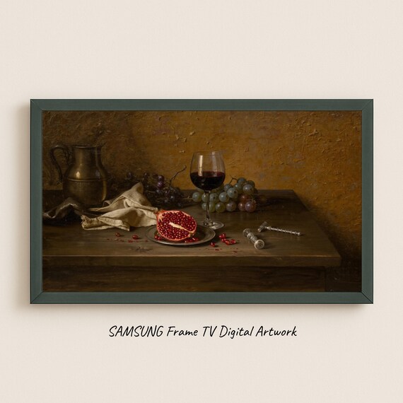 Pomegranate And Red Wine Still Life With Grapes Classic Table Poster