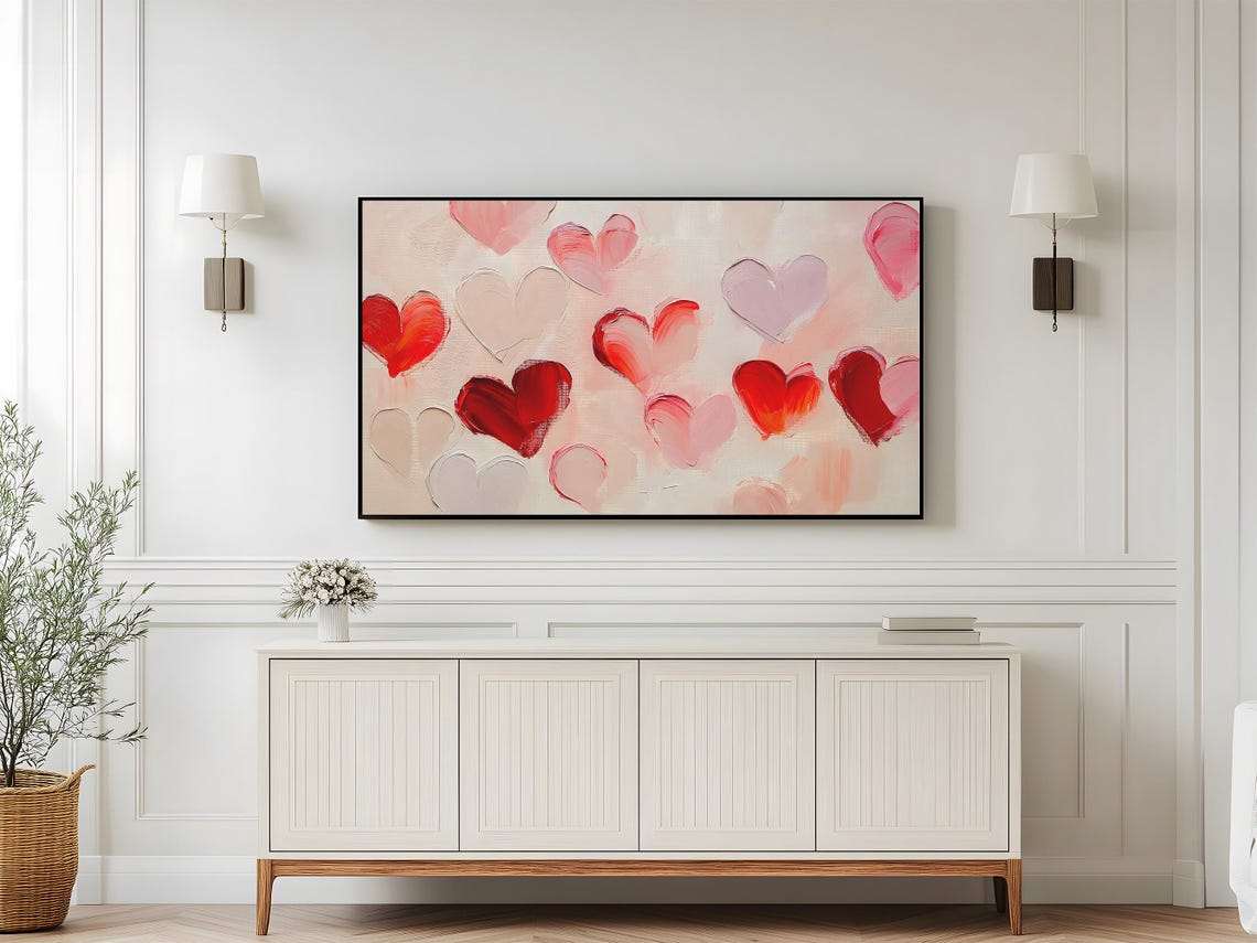 Romantic Textured Heart Painting Frame Tv Art Oil Paint Abstract Soft Impressionist Palette Love Art Vibrant Trendy - Image 5