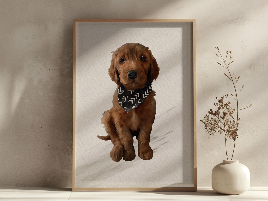 Brown Labradoodle Watercolor Puppy Portrait Curly Coat Art Print - Image 5