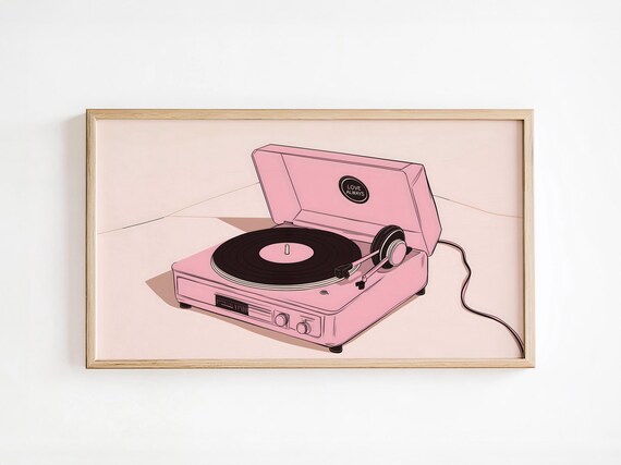 Pink Retro Record Player Vinyl Illustration Love Always Music Lover Wall Art