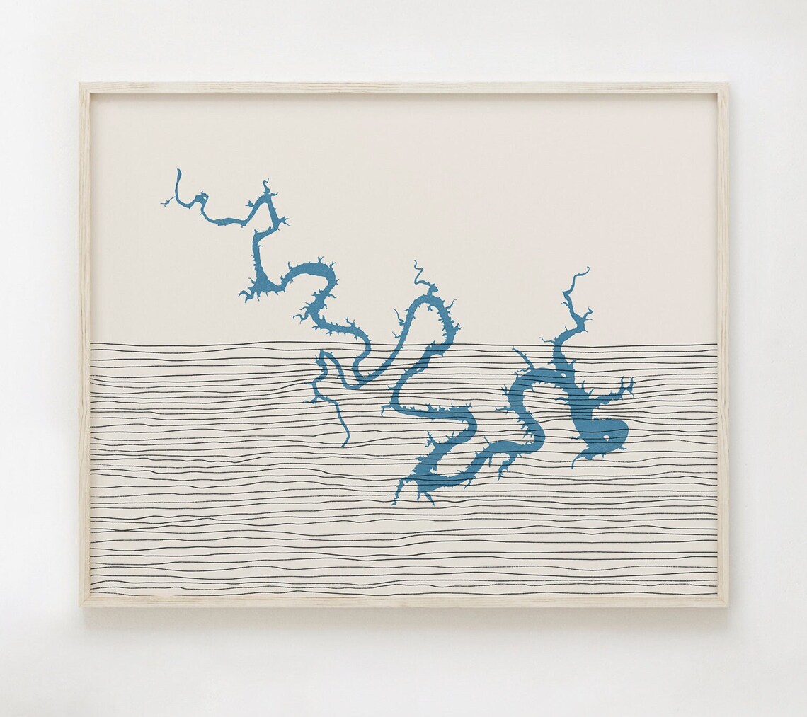 Lake Travis Texas Minimalist Abstract Blue Water Line Art Print